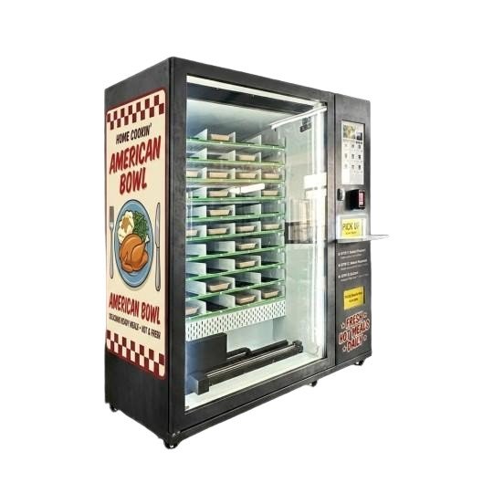 Sleek commercial hot food vending kiosk installed in modern airport departure gate concourse