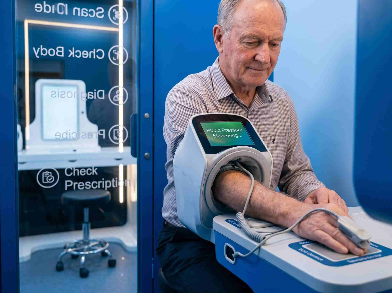 AZ-H01 health check kiosk 15 vital sign tests blood pressure ECG body composition