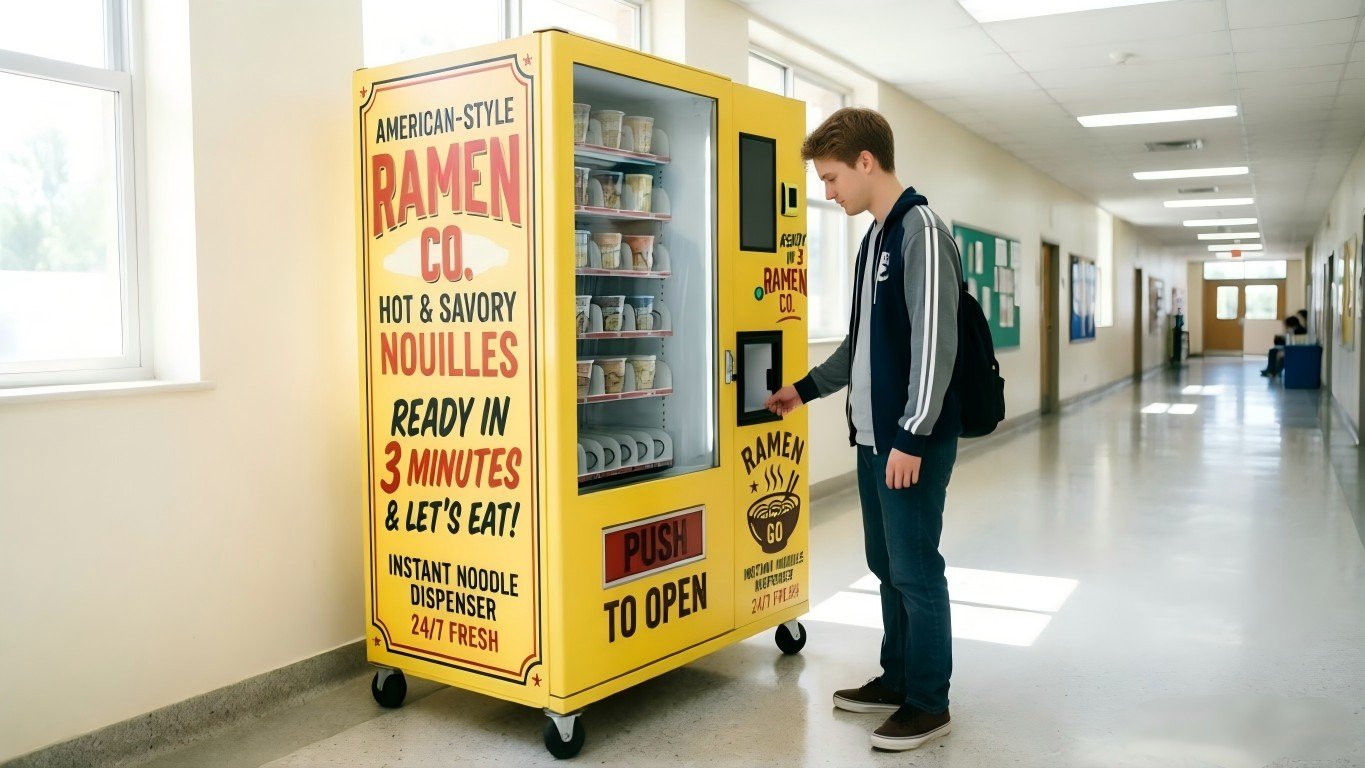 hot noodle vending machine AZ-N1 installed in factory campus location scene