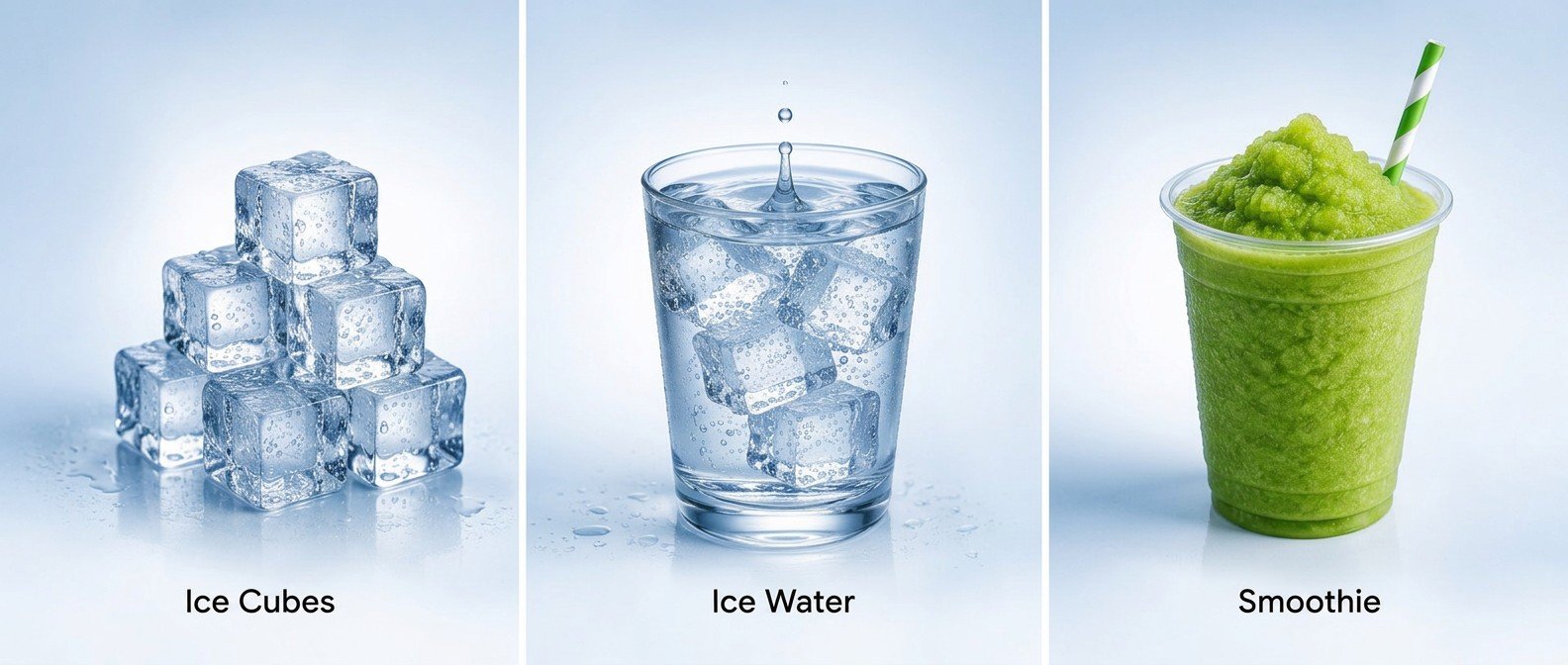 3-in-1 ice maker function demo — ice cubes, ice slush, cold water three modes