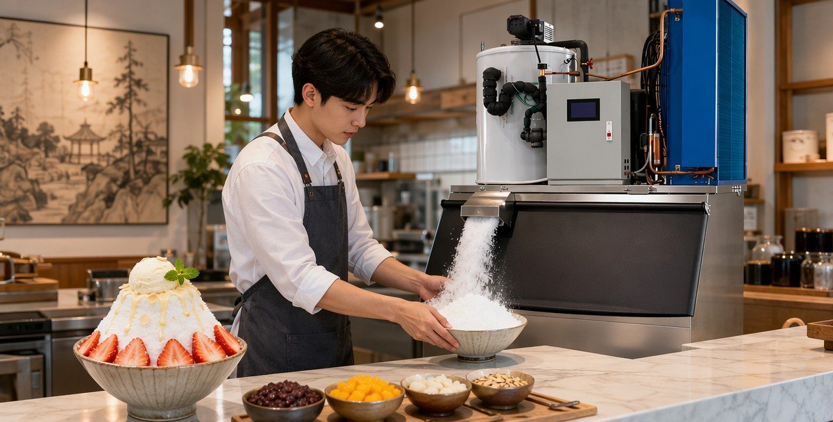 Bingsu cafe application — Korean bingsu dessert shop using powder snow ice machine commercial
