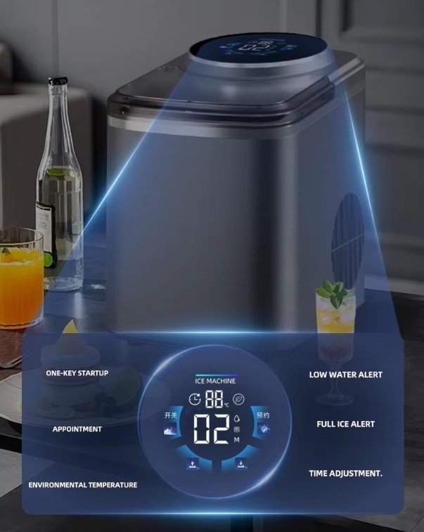 AZ-ICM18 crescent ice maker tempered glass display
