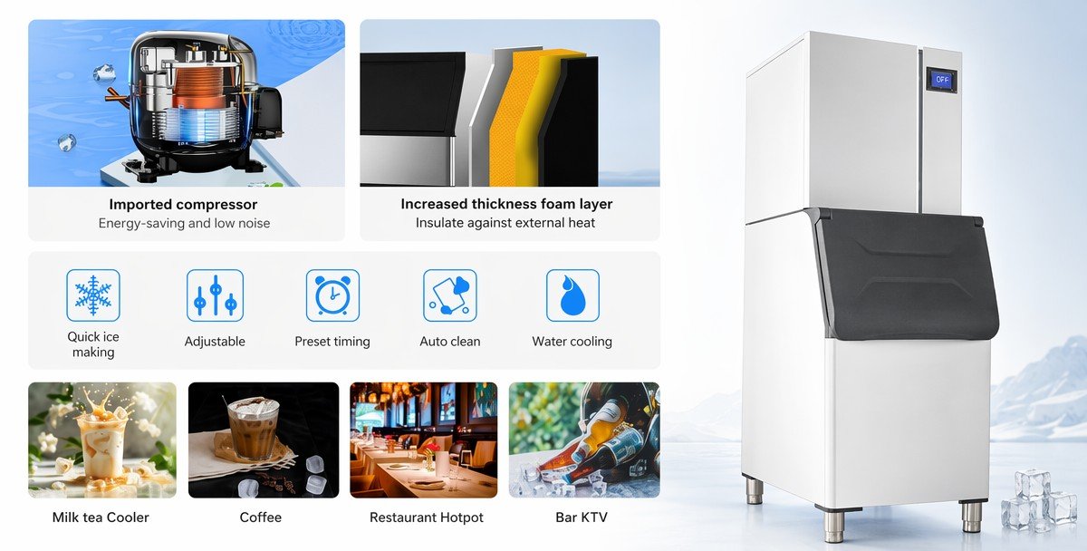 AZ-CIM150 split-unit cube ice machine detail features — commercial industrial ice maker specifications