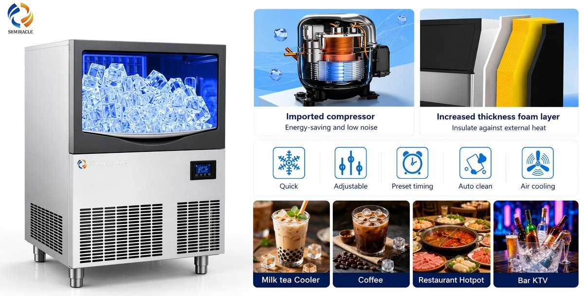 AZ-CIM30 cube ice machine detail features — commercial integrated ice maker specifications