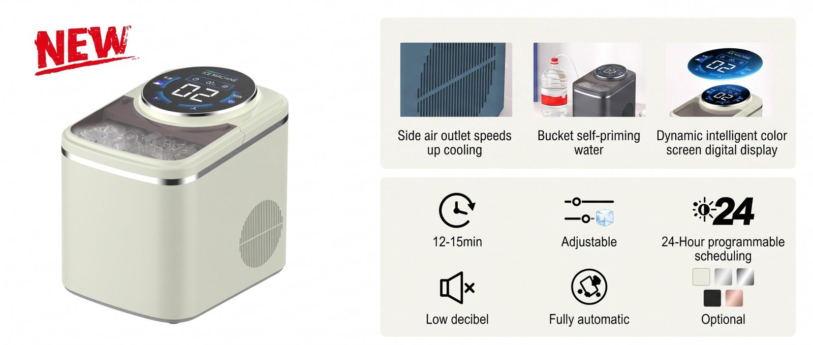 AZ-ICM15 square ice maker auto-suction external barrel
