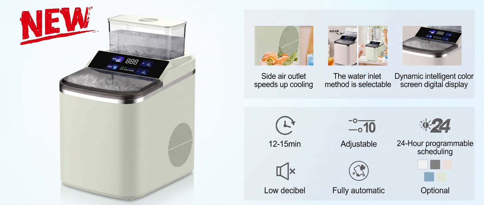 AZ-ICM16 square ice maker external water storage box