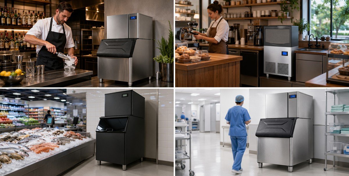Commercial ice machine applications — restaurant café seafood market medical healthcare