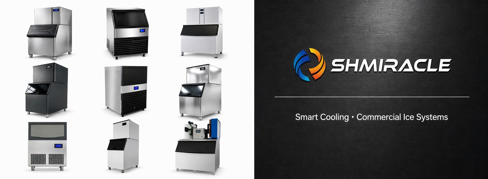 SHMIRACLE 9 commercial ice machine series full range — cube nugget flake shaved bullet crescent crusher 3in1 powder snow manufacturer