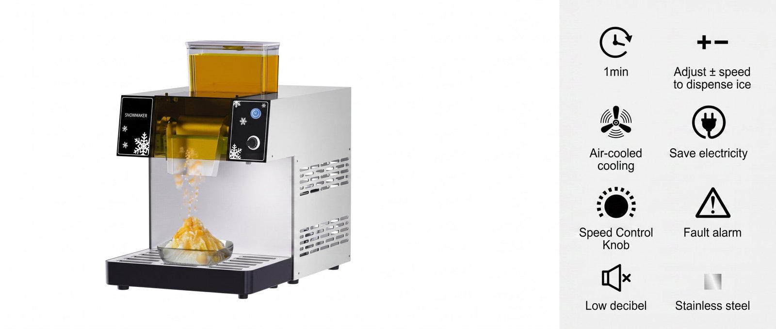 AZ-SFI04 stainless steel commercial shaved ice machine — speed control knob professional grade